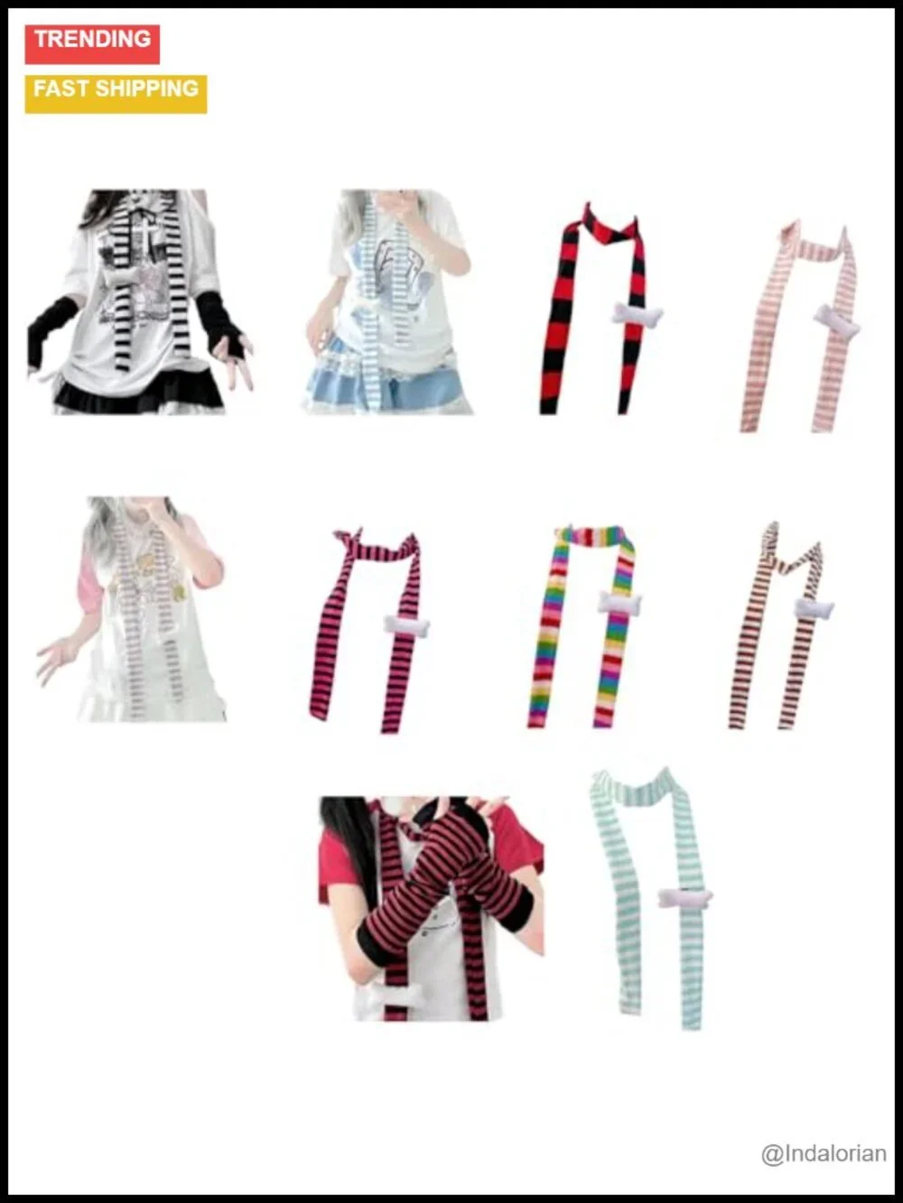 Striped Mohair Scarf with Bone Decoration, Lightweight Unisex Fashion Scarf